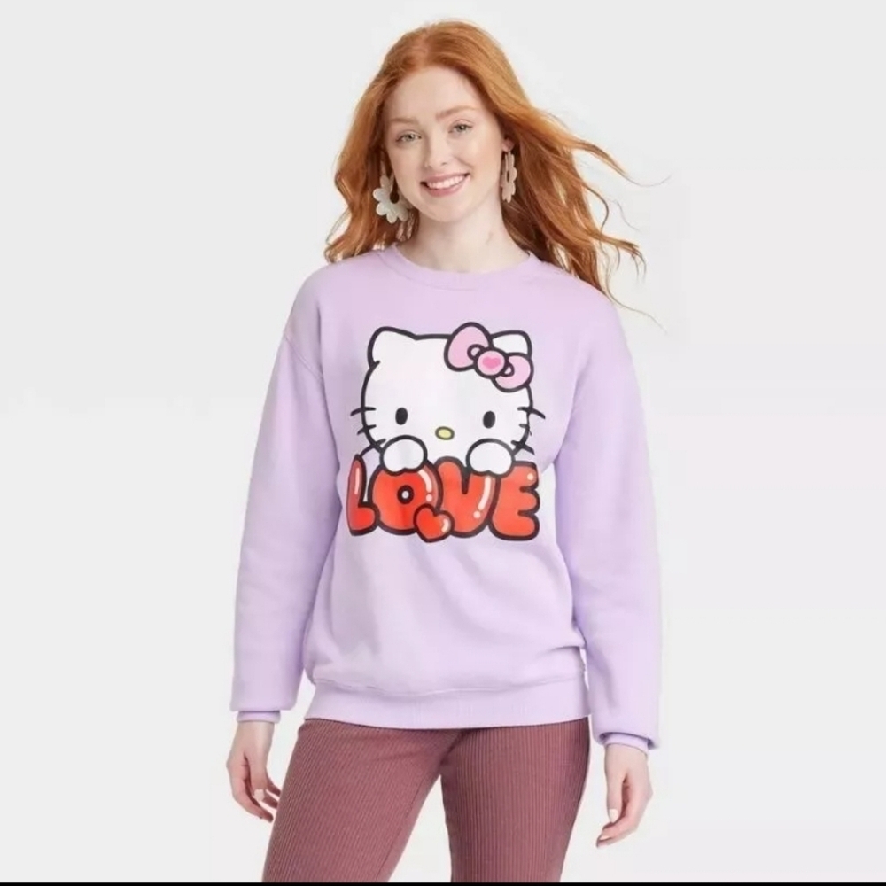 Hello Kitty by Sanrio Love Purple Size XXL Crewneck Pullover Sweatshirt EUC